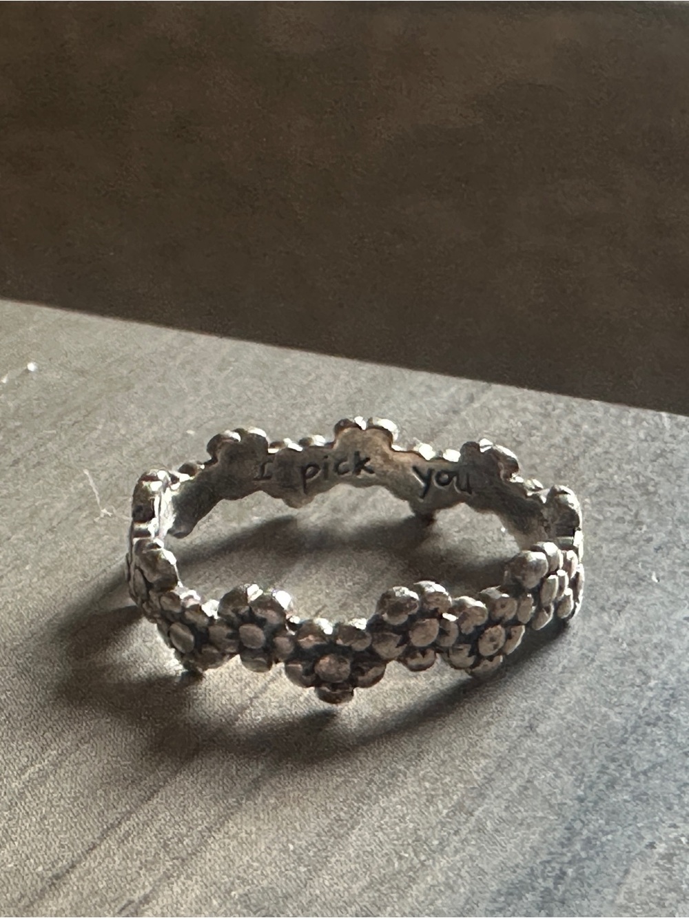 Sterling Silver Flower 'I Pick You' Ring (8 US)